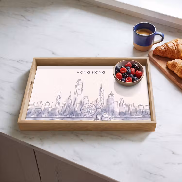Dienblad - Stad - Skyline - Water - Lijntekening - Blauw — 4