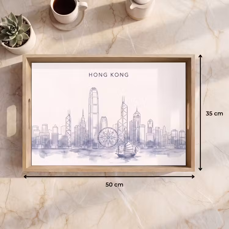 Dienblad - Stad - Skyline - Water - Lijntekening - Blauw — 9