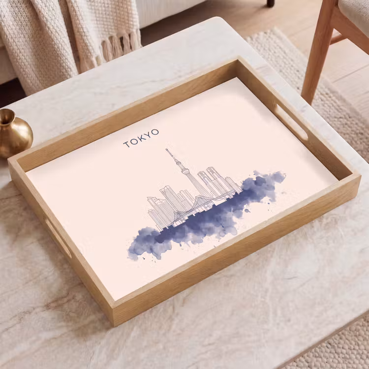 Dienblad - Tokyo - Skyline - Stad - Abstract - Blauw — 2