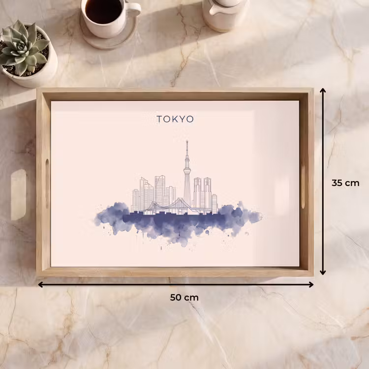 Dienblad - Tokyo - Skyline - Stad - Abstract - Blauw — 9