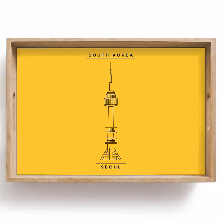 Dienblad - Toren - Seoul - Architectuur - Minimalistisch - Geel — 1