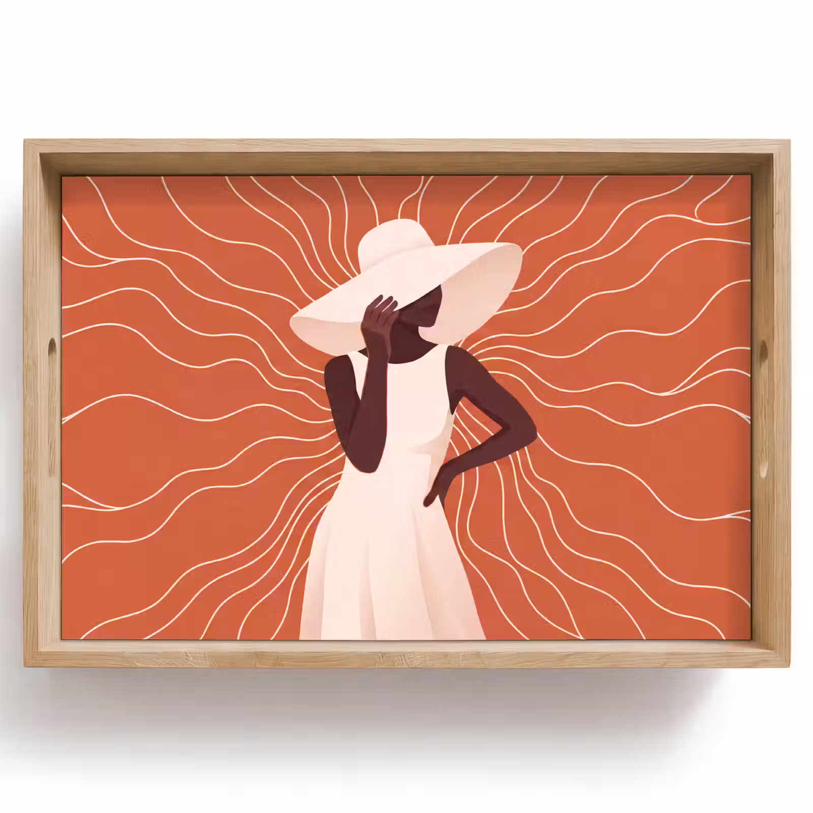 Dienblad - Vrouw - Hoed - Portret - Modern - Beige — 1
