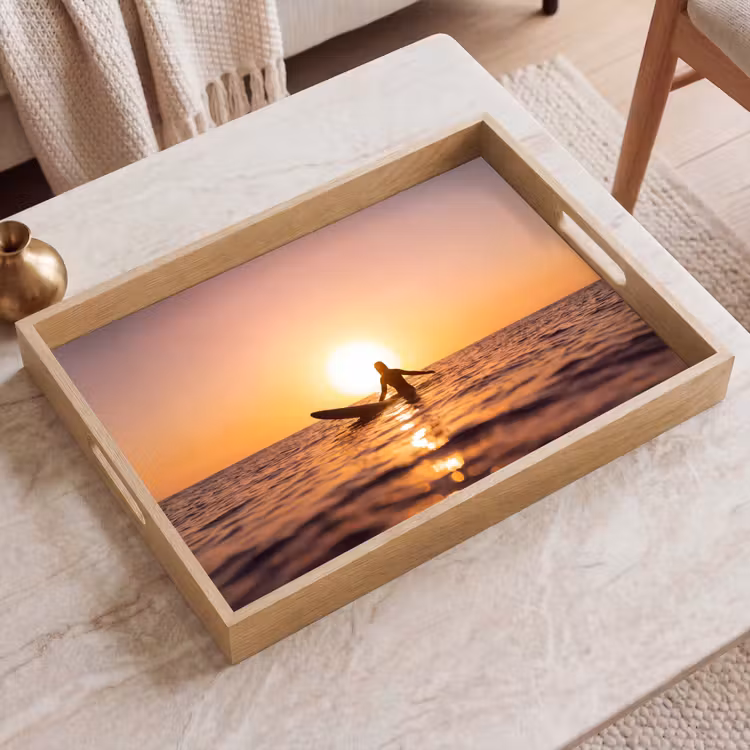 Dienblad - Persoon - Surfen - Zonsondergang - Zee - Oranje — 2