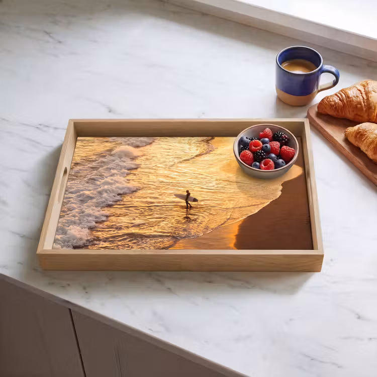 Dienblad - Surfer - Strand - Zonsondergang - Oceaan - Goud — 4