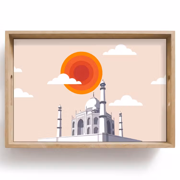 Dienblad - Taj Mahal - Zon - Koepel - Architectuur - India - Grafisch — 1