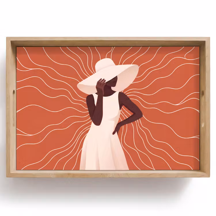 Dienblad - Vrouw - Hoed - Portret - Modern - Beige — 1