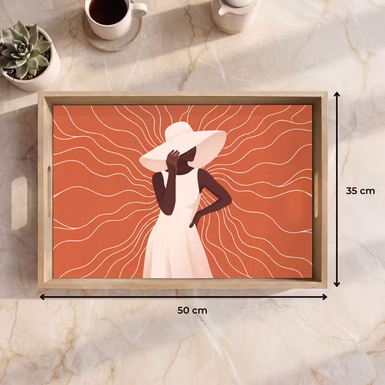 Dienblad - Vrouw - Hoed - Portret - Modern - Beige — 9