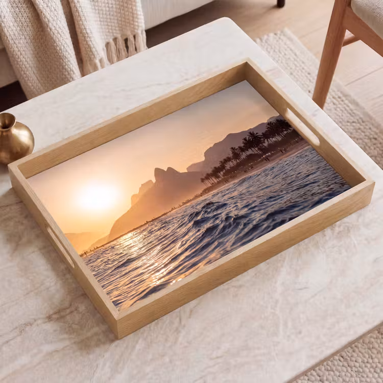 Dienblad - Zee - Golven - Zonsondergang - Kust - Goud — 2