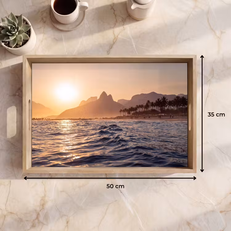 Dienblad - Zee - Golven - Zonsondergang - Kust - Goud — 9