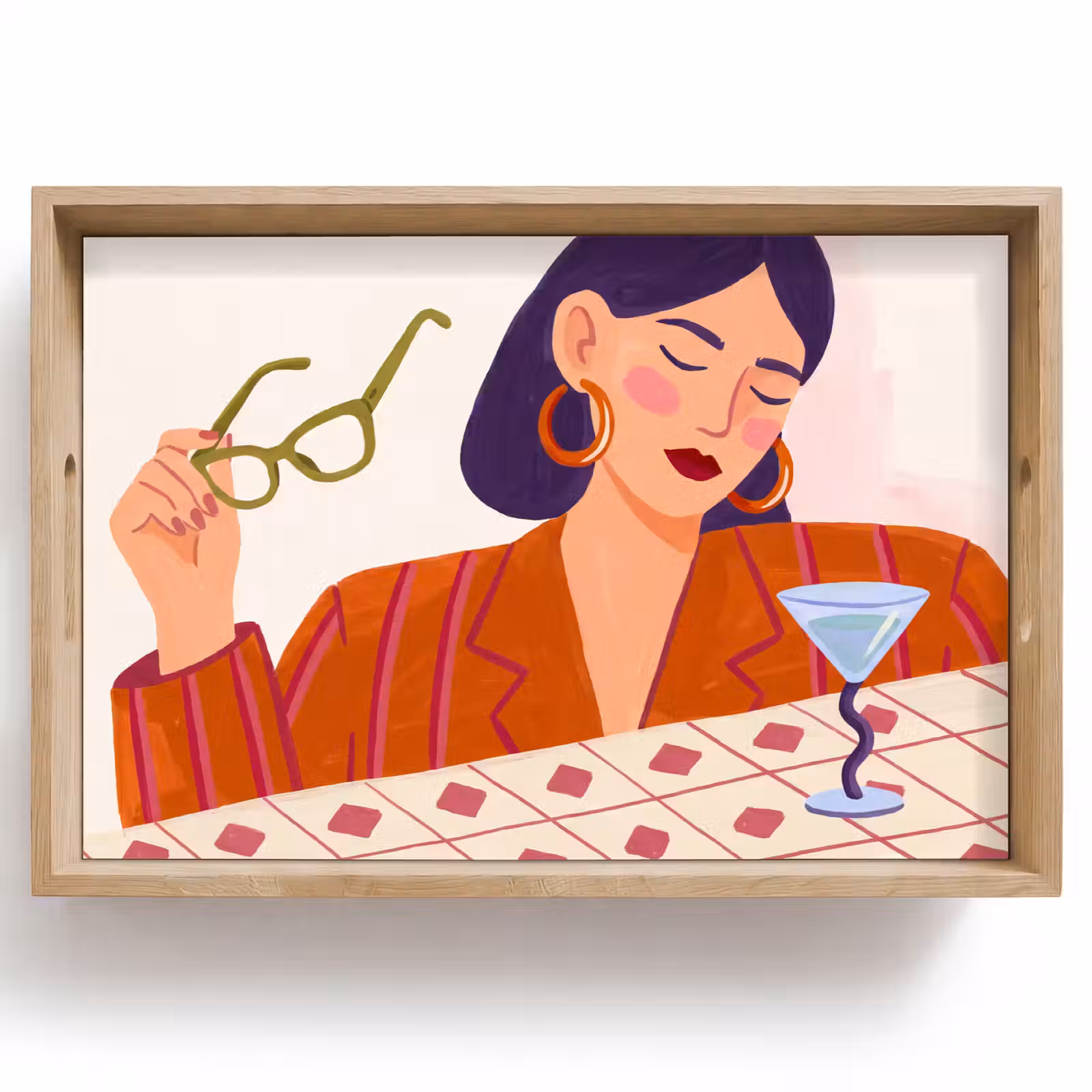 Dienblad - Vrouw - Bril - Cocktail - Illustratie - Modern — 1