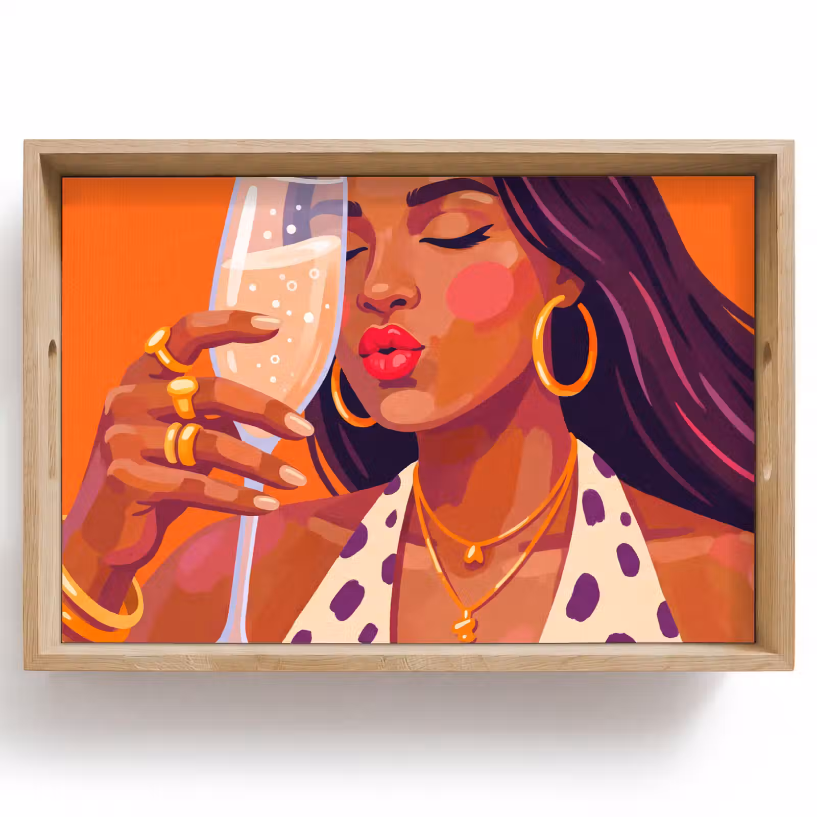 Dienblad - Vrouw - Champagne - Feest - Modern - Oranje — 1