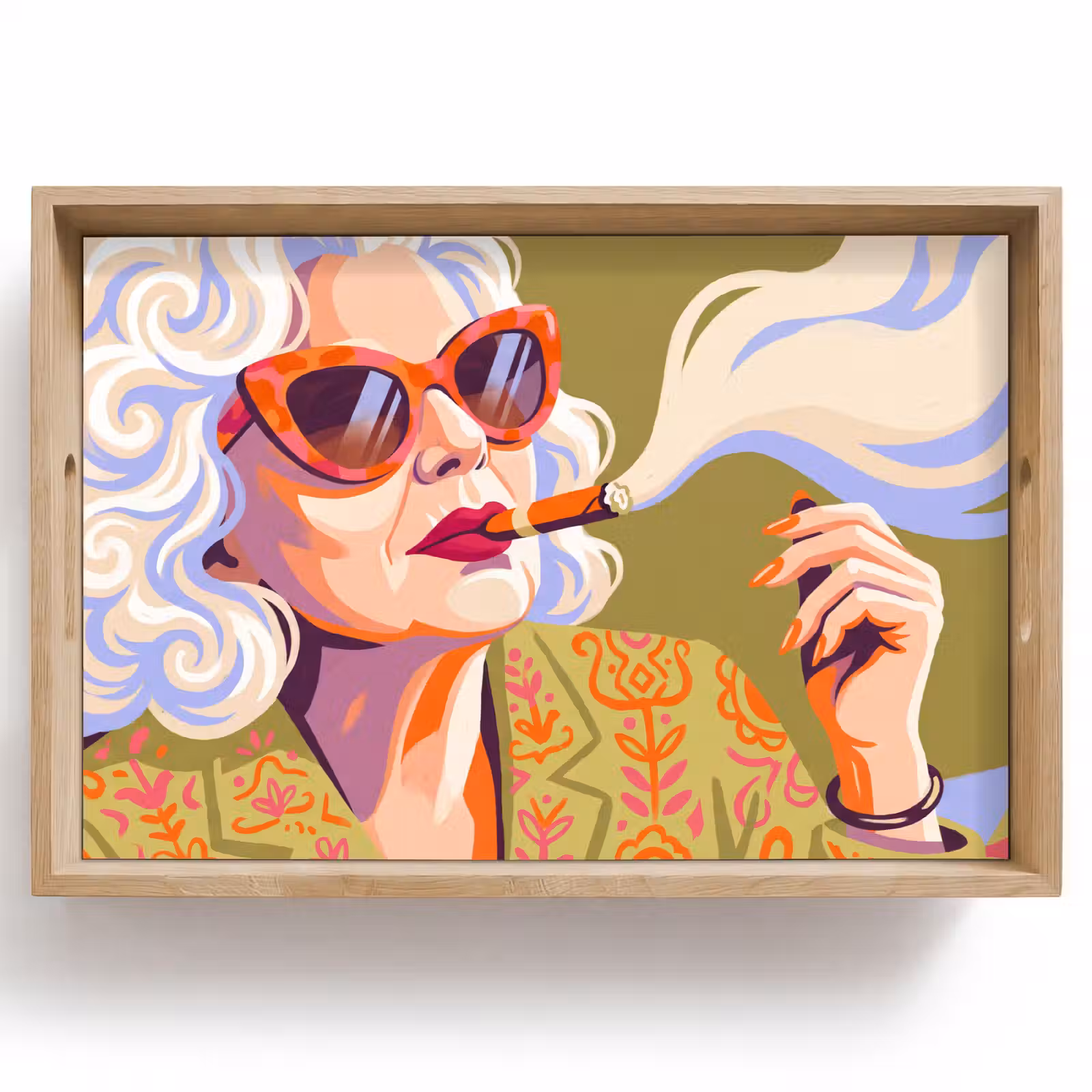 Dienblad - Vrouw - Zonnebril - Portret - Modern - Kleurrijk — 1