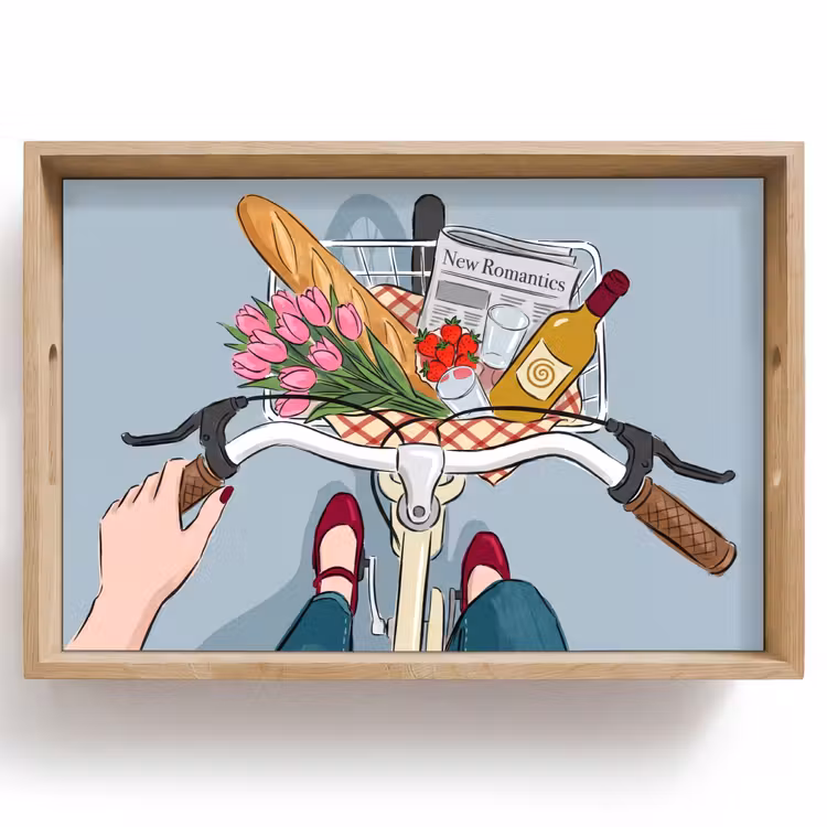 Dienblad - Fiets - Picknick - Zomer - Illustratie — 1