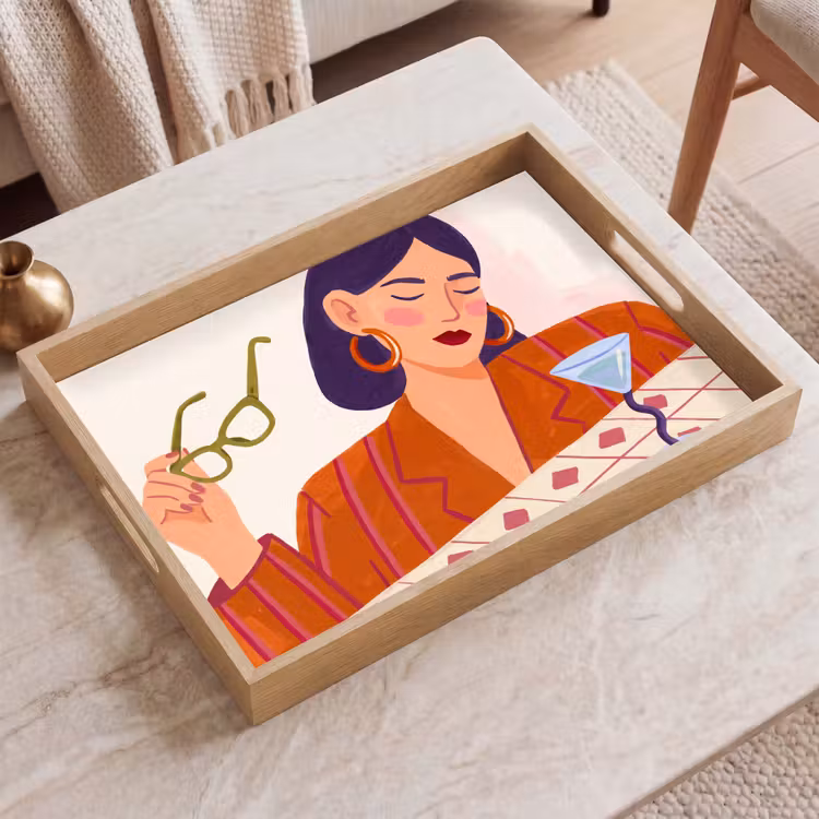 Dienblad - Vrouw - Bril - Cocktail - Illustratie - Modern — 2