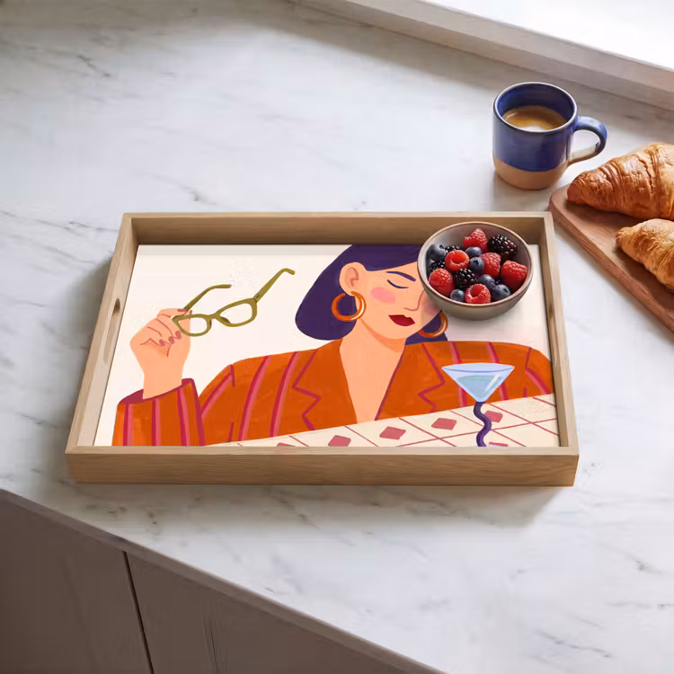 Dienblad - Vrouw - Bril - Cocktail - Illustratie - Modern — 4