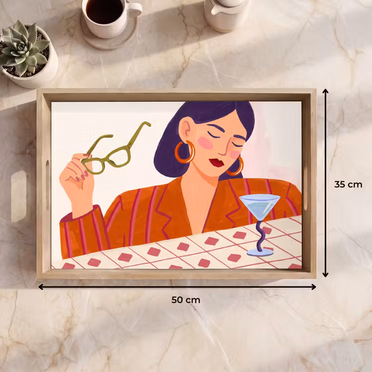 Dienblad - Vrouw - Bril - Cocktail - Illustratie - Modern — 9