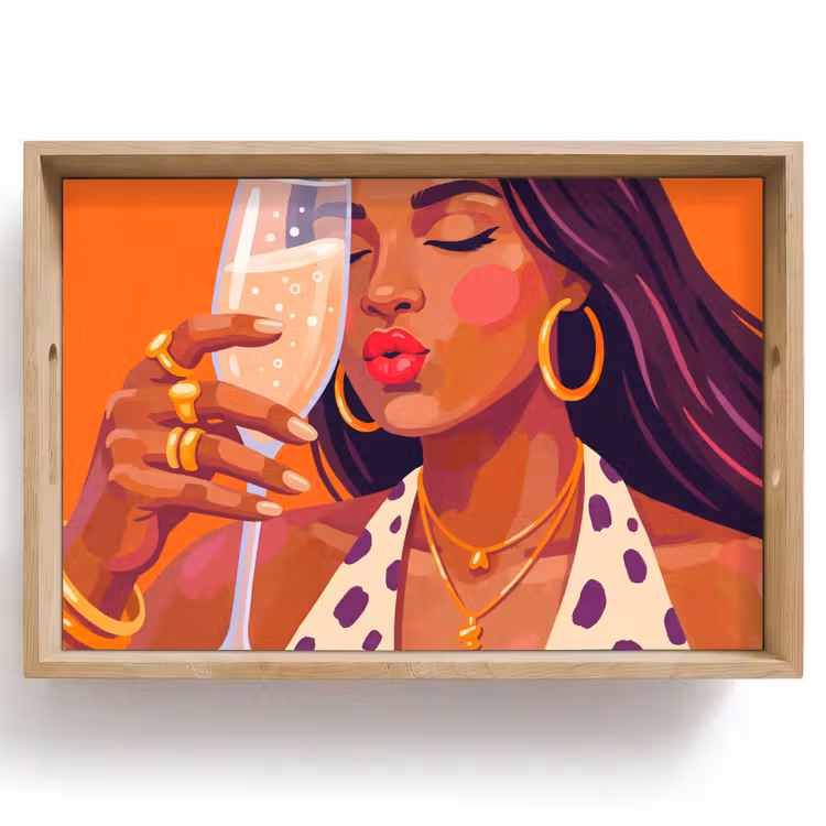Dienblad - Vrouw - Champagne - Feest - Modern - Oranje — 1