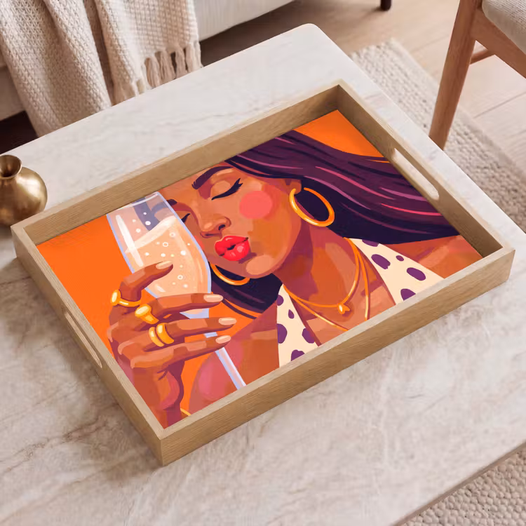 Dienblad - Vrouw - Champagne - Feest - Modern - Oranje — 2