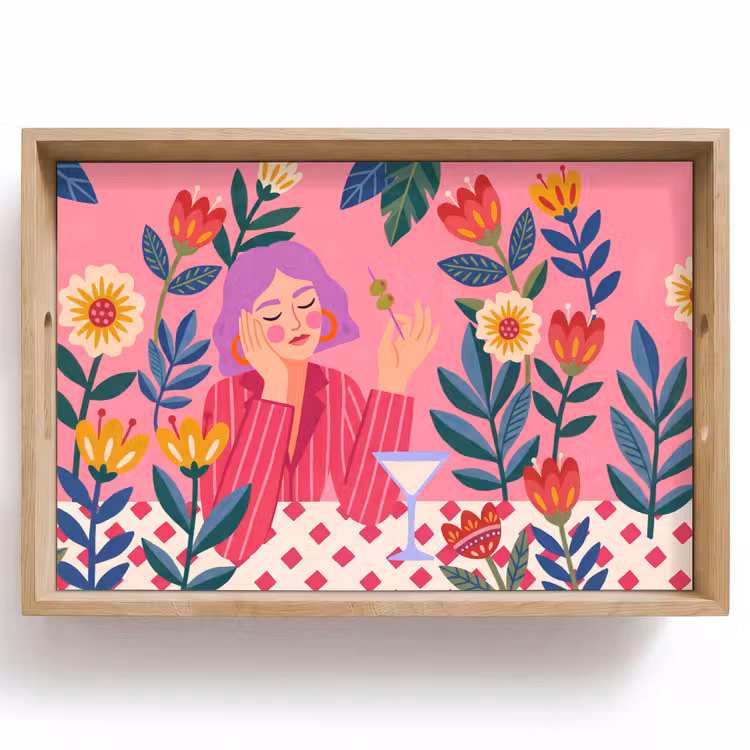 Dienblad - Vrouw - Cocktail - Bloemen - Modern - Roze — 1