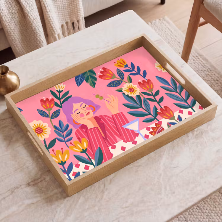 Dienblad - Vrouw - Cocktail - Bloemen - Modern - Roze — 2