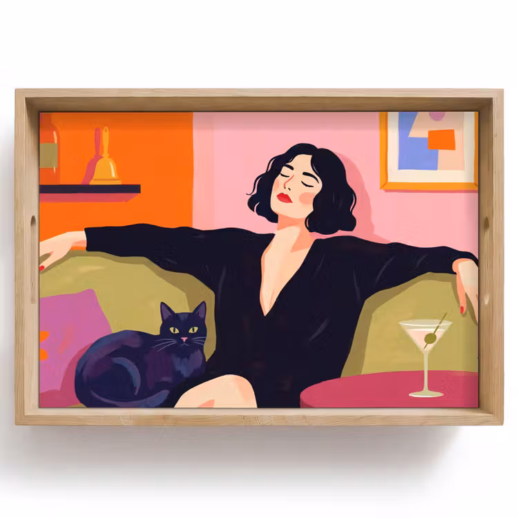 Dienblad - Vrouw - Kat - Interieur - Modern - Kleurrijk — 1