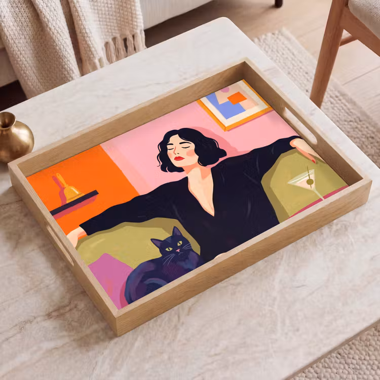 Dienblad - Vrouw - Kat - Interieur - Modern - Kleurrijk — 2