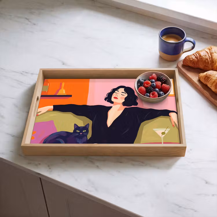 Dienblad - Vrouw - Kat - Interieur - Modern - Kleurrijk — 4