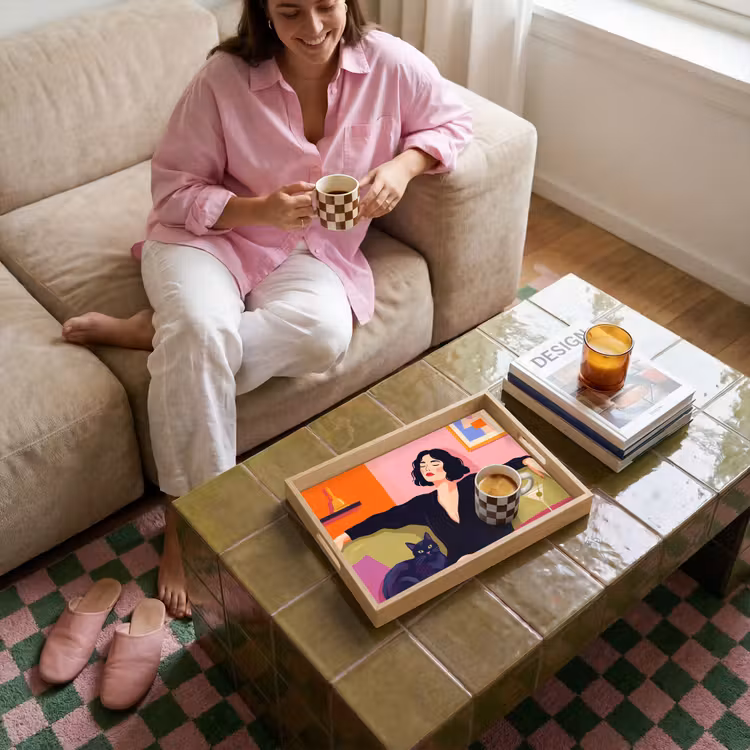 Dienblad - Vrouw - Kat - Interieur - Modern - Kleurrijk — 6