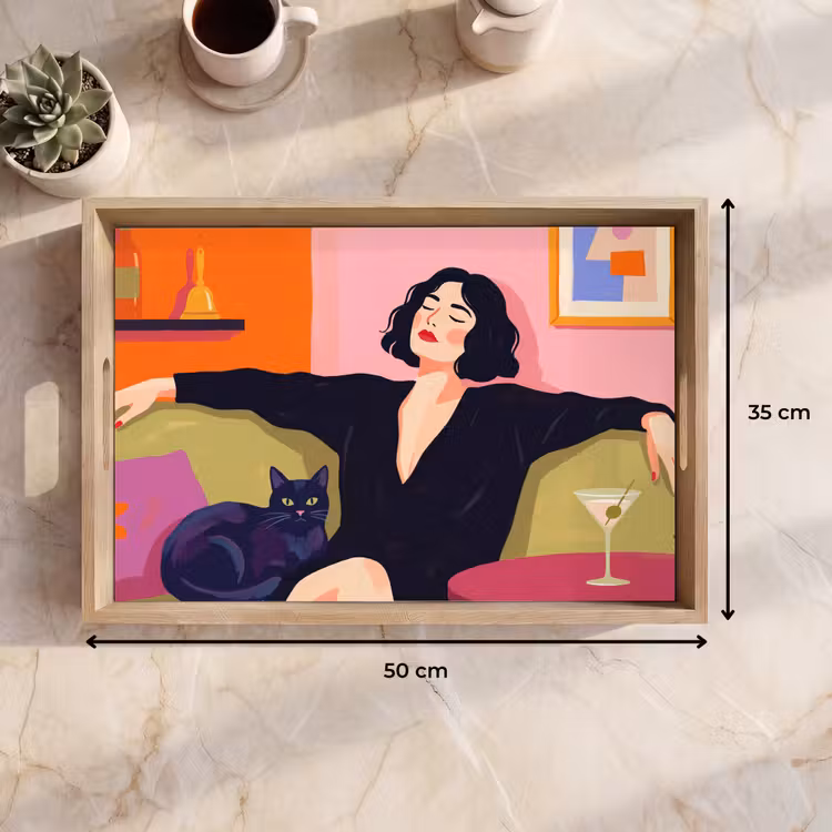 Dienblad - Vrouw - Kat - Interieur - Modern - Kleurrijk — 9
