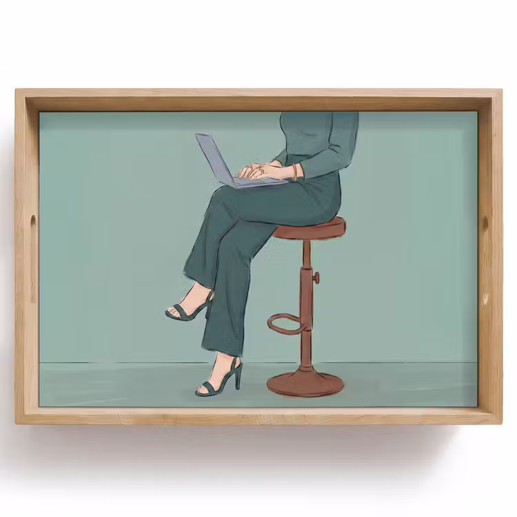 Dienblad - Vrouw - Laptop - Zittend - Illustratie - Groen — 1