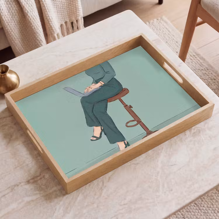Dienblad - Vrouw - Laptop - Zittend - Illustratie - Groen — 2