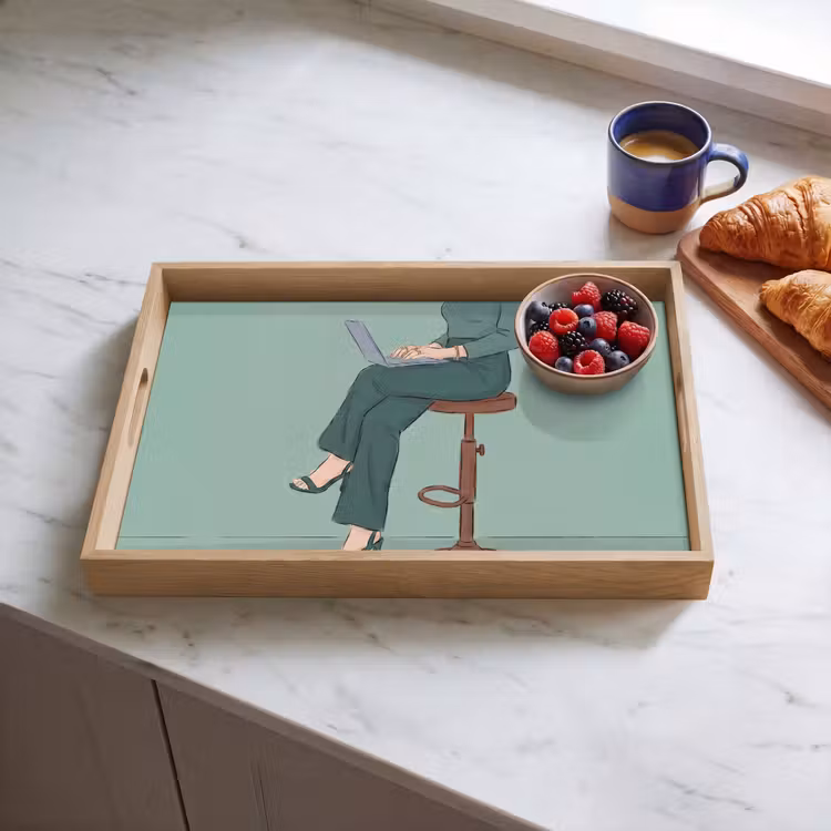 Dienblad - Vrouw - Laptop - Zittend - Illustratie - Groen — 4