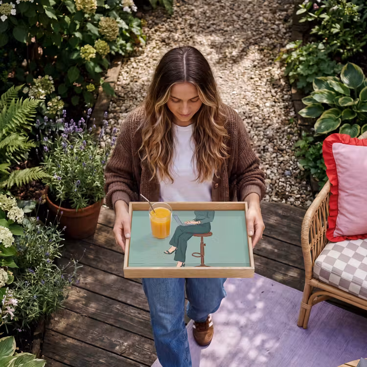 Dienblad - Vrouw - Laptop - Zittend - Illustratie - Groen — 8