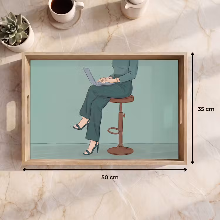 Dienblad - Vrouw - Laptop - Zittend - Illustratie - Groen — 9