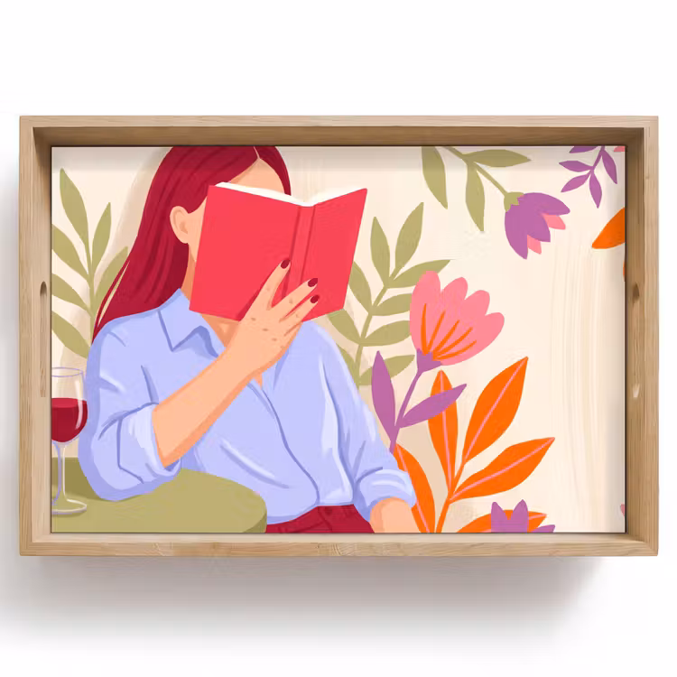 Dienblad - Vrouw - Lezen - Thuis - Modern - Bloemen — 1