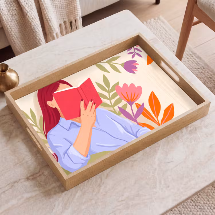 Dienblad - Vrouw - Lezen - Thuis - Modern - Bloemen — 2