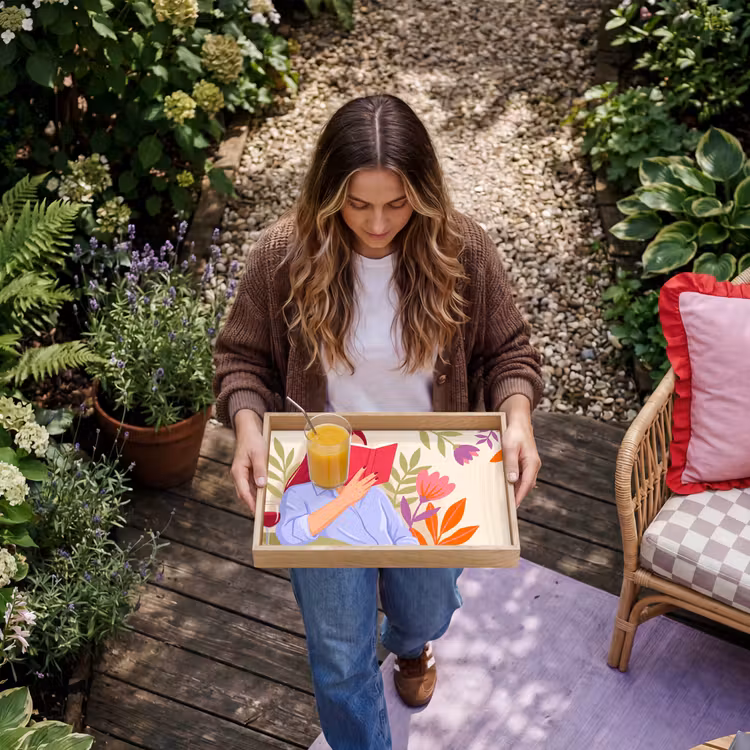 Dienblad - Vrouw - Lezen - Thuis - Modern - Bloemen — 8