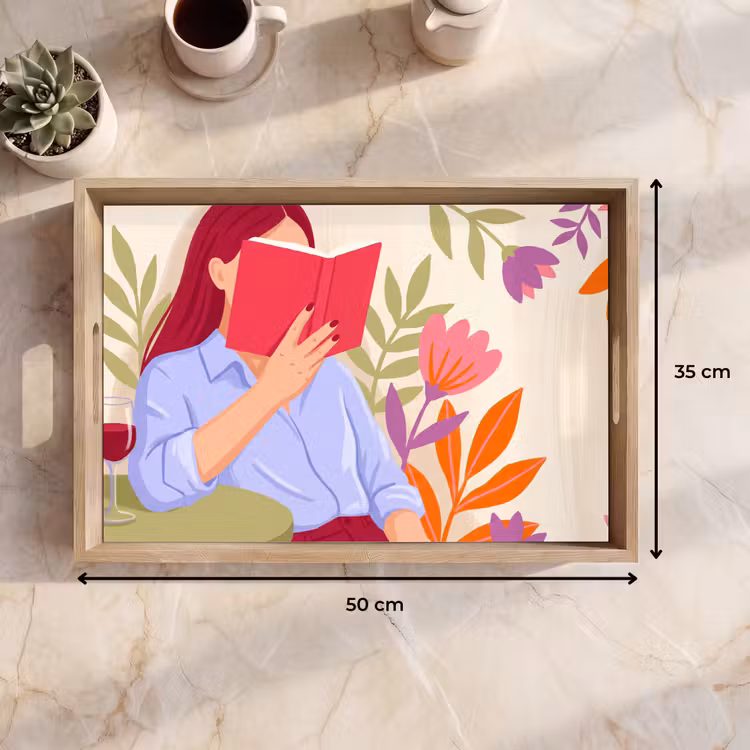 Dienblad - Vrouw - Lezen - Thuis - Modern - Bloemen — 9