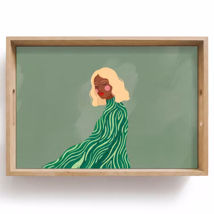 Dienblad - Vrouw - Portret - Illustratie - Modern - Groen — 1
