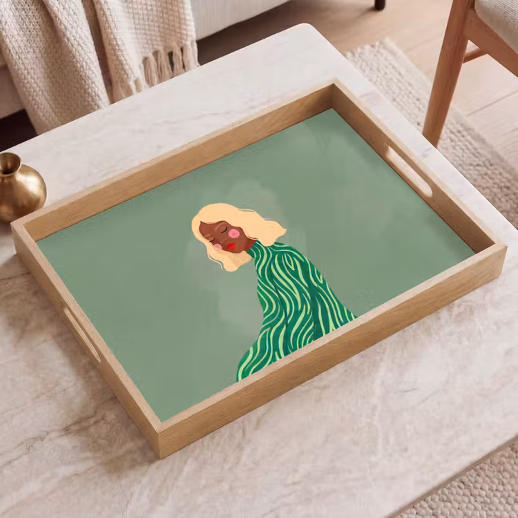 Dienblad - Vrouw - Portret - Illustratie - Modern - Groen — 2
