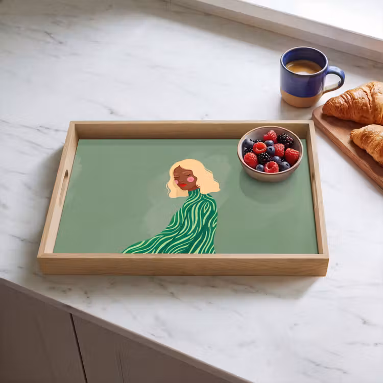 Dienblad - Vrouw - Portret - Illustratie - Modern - Groen — 4