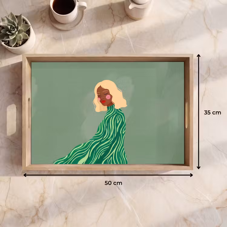 Dienblad - Vrouw - Portret - Illustratie - Modern - Groen — 9