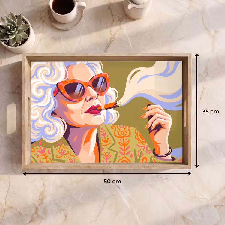Dienblad - Vrouw - Zonnebril - Portret - Modern - Kleurrijk — 9