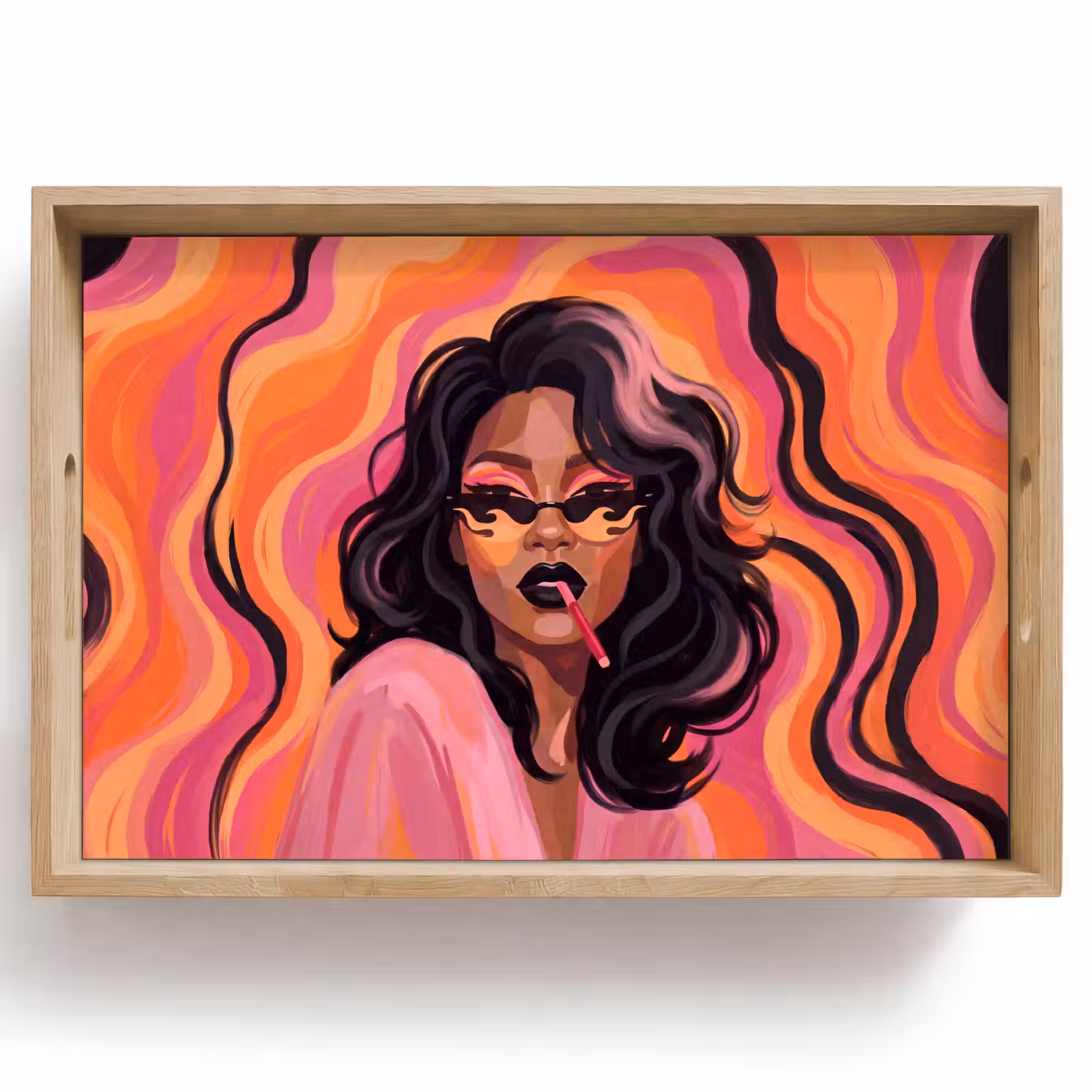 Dienblad - Vrouw - Zonnebril - Modern - Portret - Oranje — 1