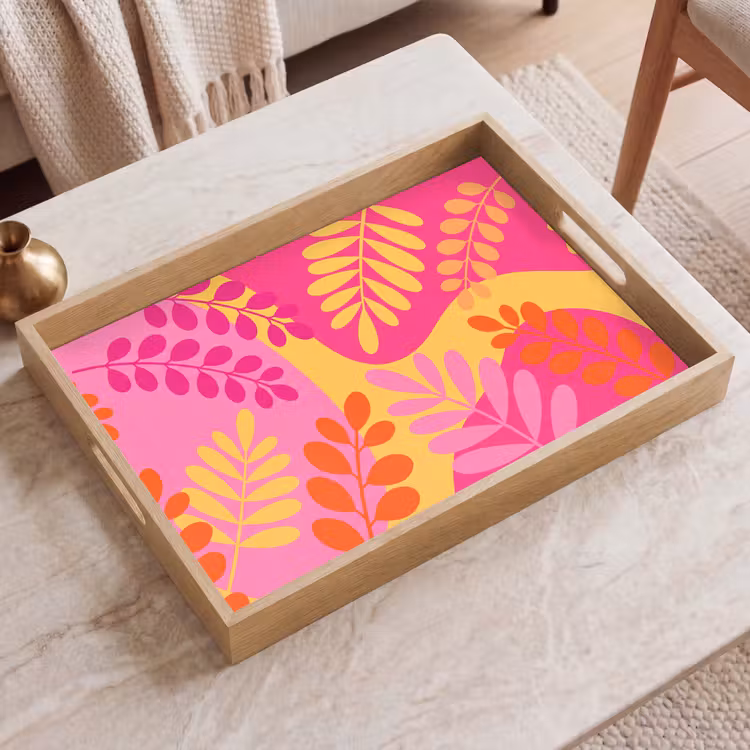Dienblad - Natuur - Bladeren - Abstract - Roze - Geel — 2