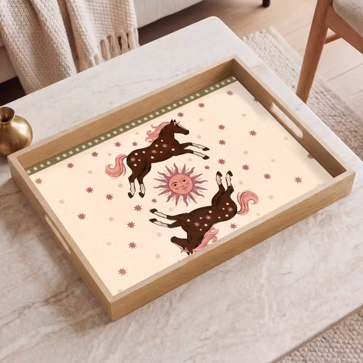 Dienblad - Paard - Zon - Mystiek - Illustratie - Roze — 2