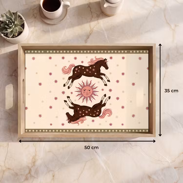 Dienblad - Paard - Zon - Mystiek - Illustratie - Roze — 9