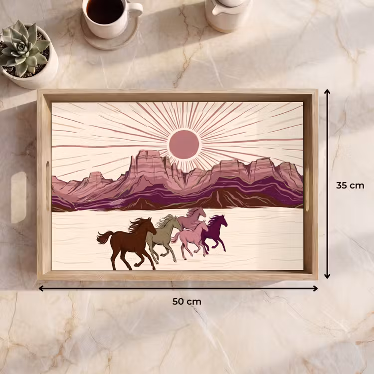 Dienblad - Paarden - Rennend - Woestijn - Natuur - Abstract — 9