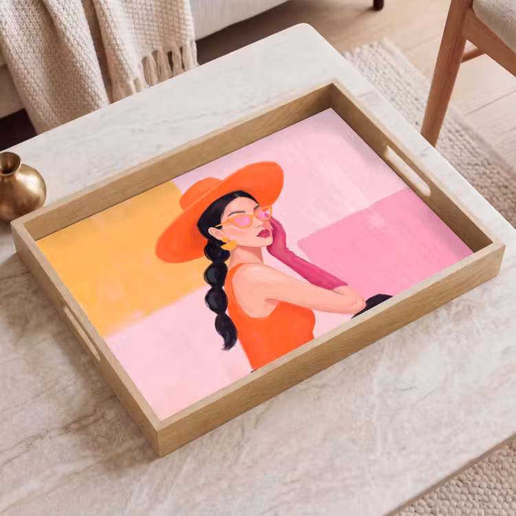 Dienblad - Vrouw - Hoed - Mode - Modern - Oranje — 2