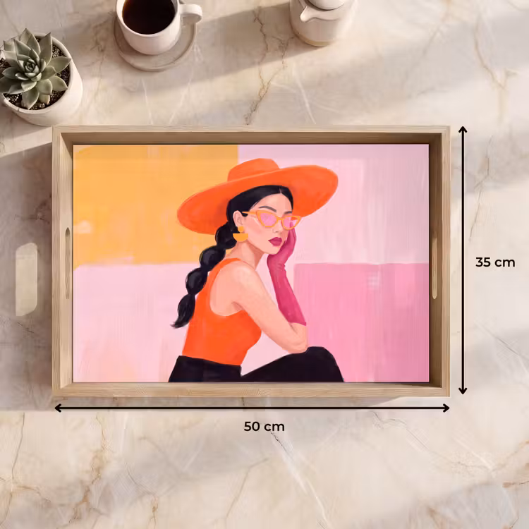 Dienblad - Vrouw - Hoed - Mode - Modern - Oranje — 9
